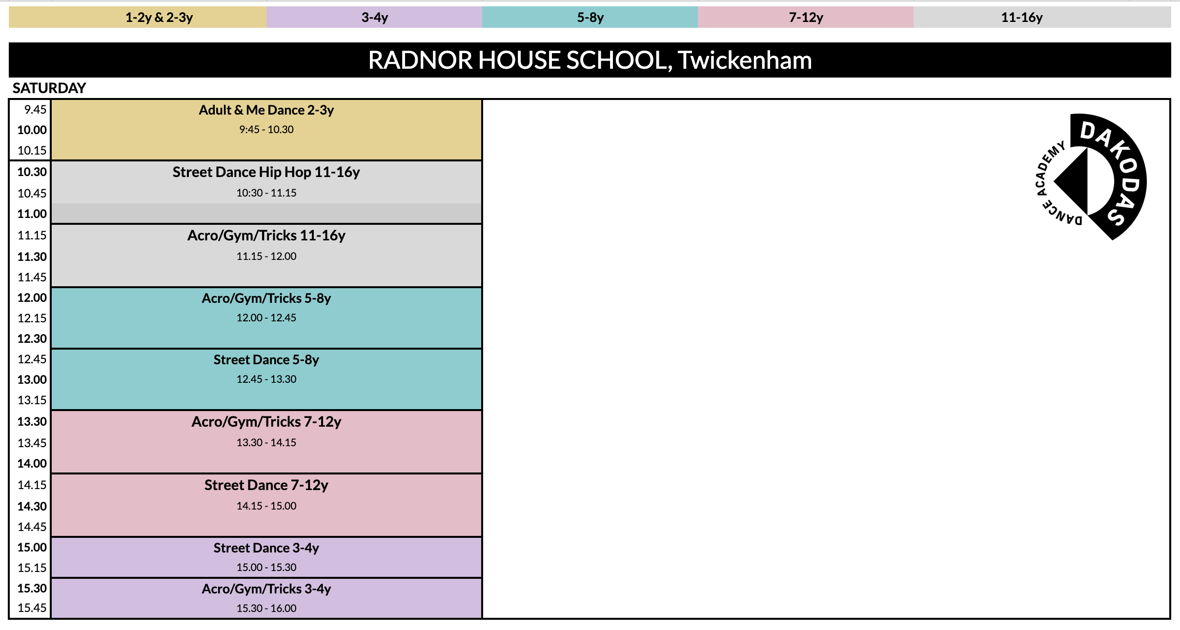 Radnor house timetable