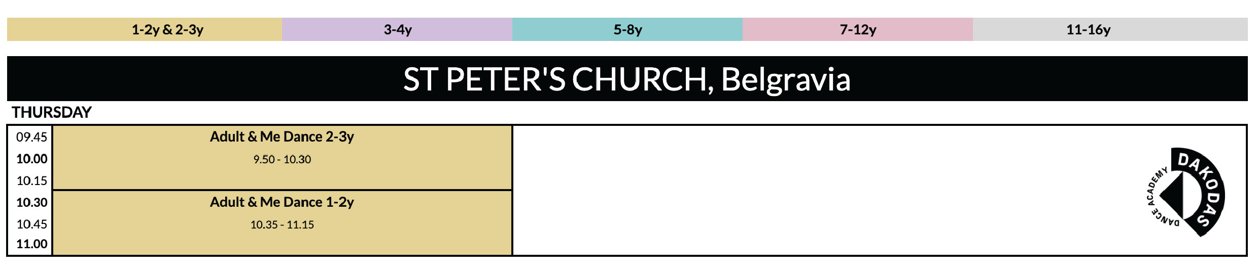 Timetable for St Peter's Church, Belgravia with various times and prices.